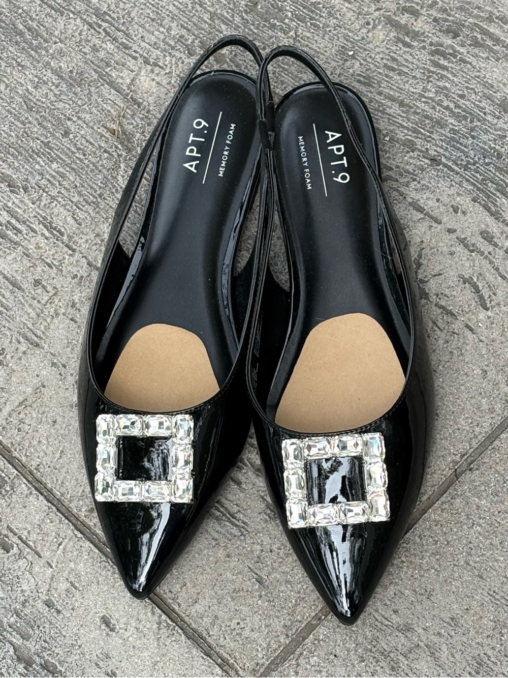 Patent Look Flats Slingback Rhinestone Buckle 9.5 Apt. 9